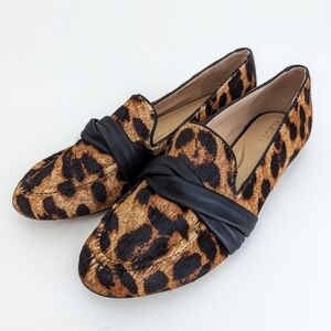 TALBOTS Calf Hair Leopard Print Classic Flats Loafers WOMEN'S 8 Leather Shoes